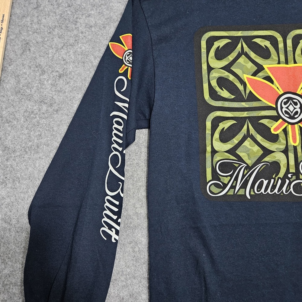 VTG Maui Built Shirt Mens Large Black Long Sleeve Tribal Graphic Hawaii 90s - Picture 3 of 8
